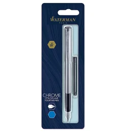 Waterman® Allure Fountain Pen, Fine Point, 0.5 mm, Chrome Barrel, Blue Ink