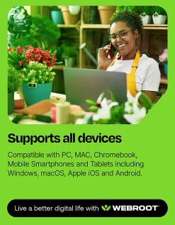 Webroot Complete Internet Security Complete + Antivirus - 5 Devices - 1-Year – Download Android, Apple iOS, Chrome, Mac OS, Windows