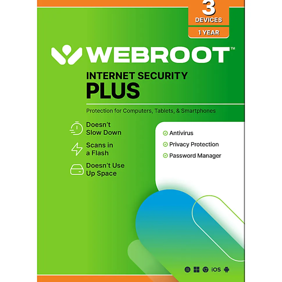 Webroot - Internet Security Plus + Antivirus Protection - 3 Devices -1 Year Download - Android, Apple iOS, Chrome, Mac OS, Windows