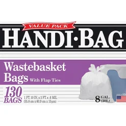 Webster Draw 'n Tie 0.6 mil Handi Bag Waste Liners, 8 Gallons, 21 1/2" x 24", White, Box Of 130