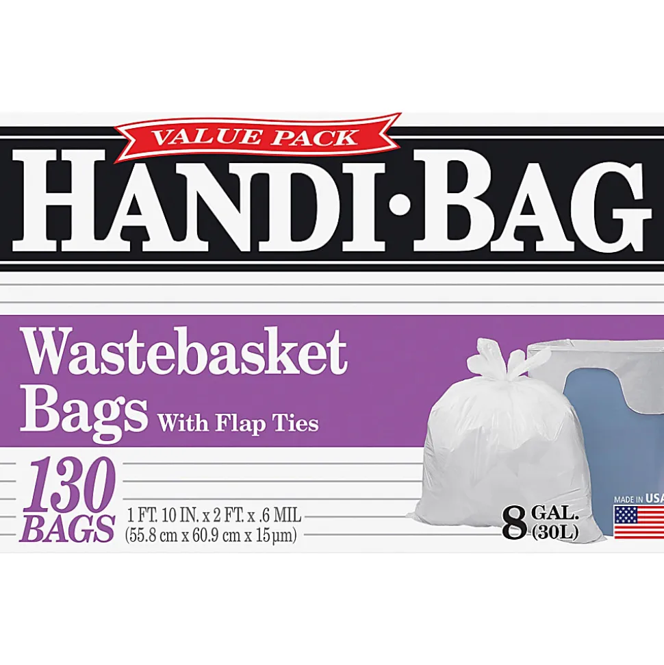 Webster Draw 'n Tie 0.6 mil Handi Bag Waste Liners, 8 Gallons, 21 1/2" x 24", White, Box Of 130