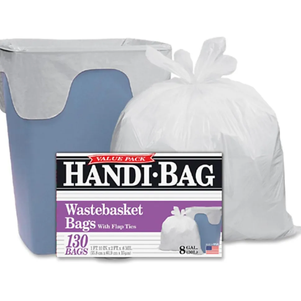 Webster Draw 'n Tie 0.6 mil Handi Bag Waste Liners, 8 Gallons, 21 1/2" x 24", White, Box Of 130