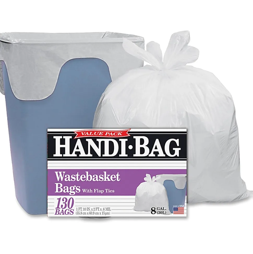 Webster Draw 'n Tie 0.6 mil Handi Bag Waste Liners, 8 Gallons, 21 1/2" x 24", White, Box Of 130