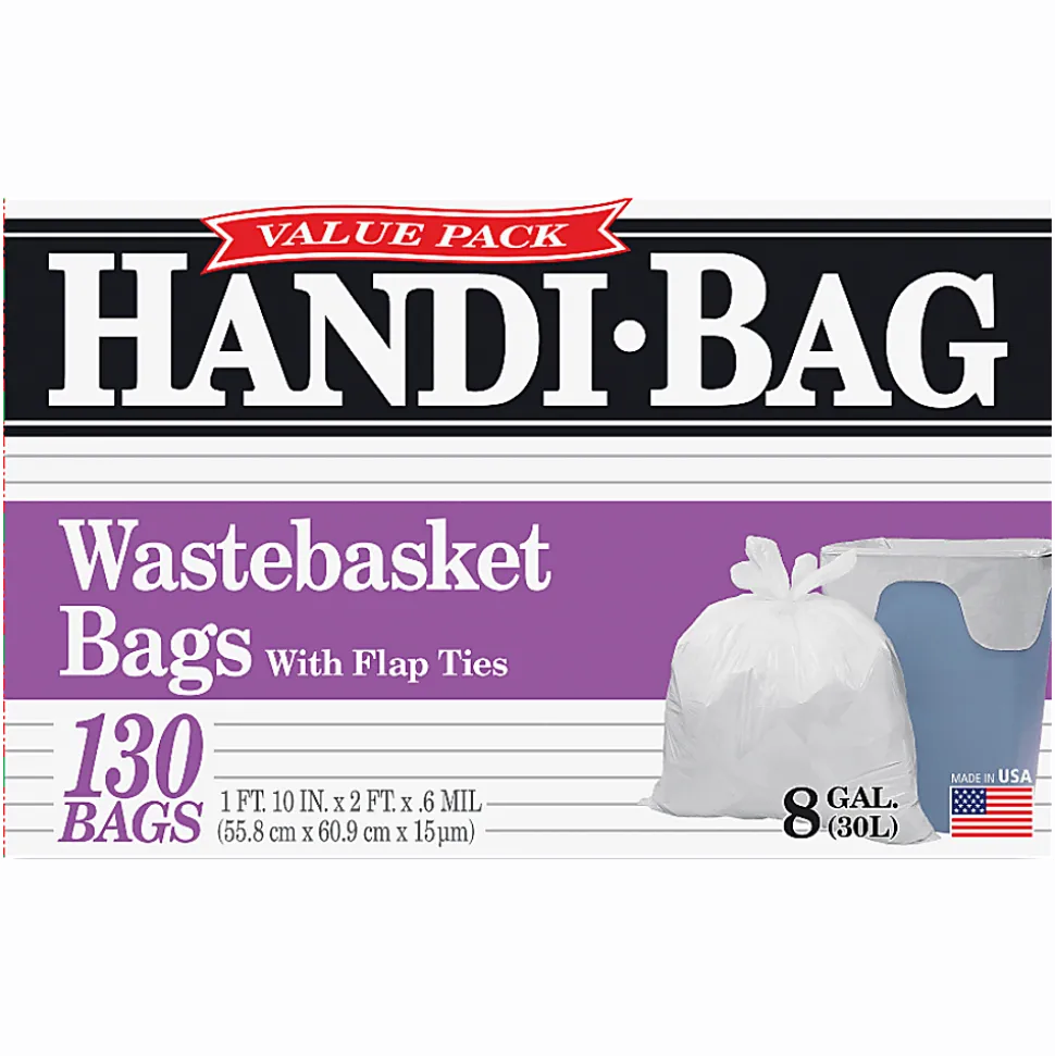 Webster Draw 'n Tie 0.6 mil Handi Bag Waste Liners, 8 Gallons, 21 1/2" x 24", White, Box Of 130