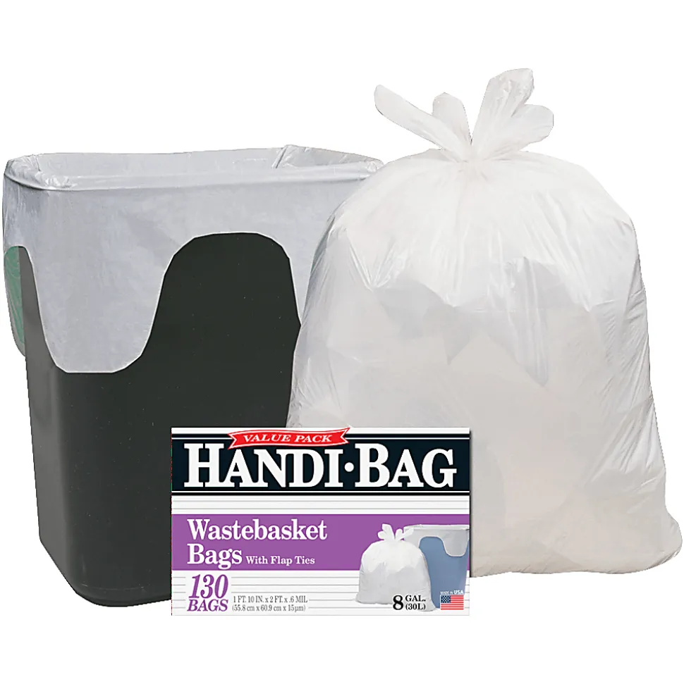 Webster Draw 'n Tie 0.6 mil Handi Bag Waste Liners, 8 Gallons, 21 1/2" x 24", White, Box Of 130