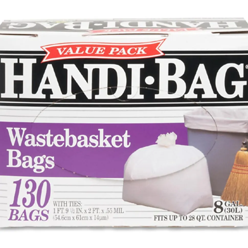 Webster Draw 'n Tie 0.6 mil Handi Bag Waste Liners, 8 Gallons, 21 1/2" x 24", White, Box Of 130