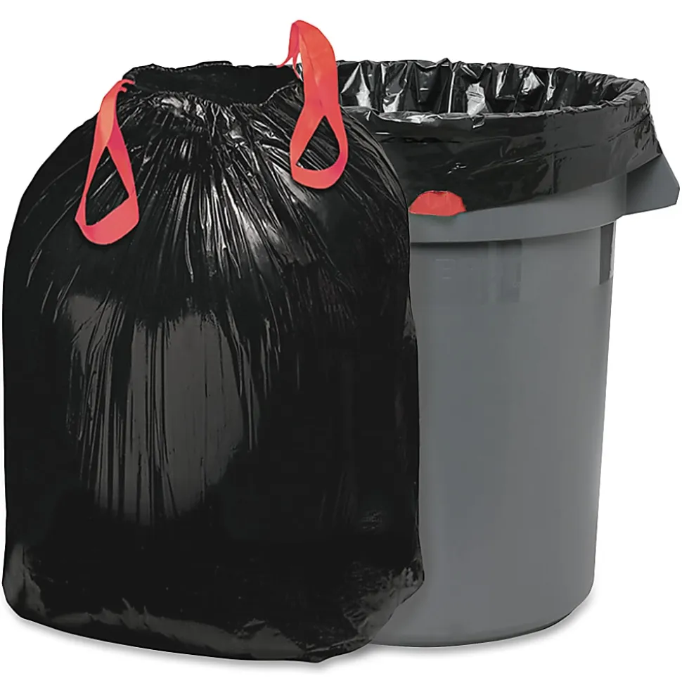 Webster Drawstring 1.2-mil Trash Can Liners, 33 Gallons, 33" x 38", Black, Box Of 150 Liners