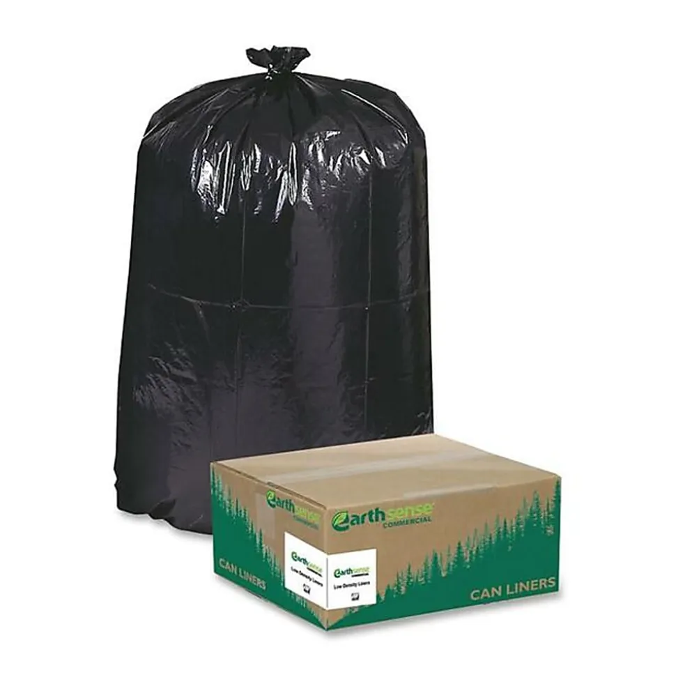 Webster® EarthSense® 1.25 mil Trash Bags, 60 gal, 38"H x 58"W, 75% Recycled, Black, 100 Bags