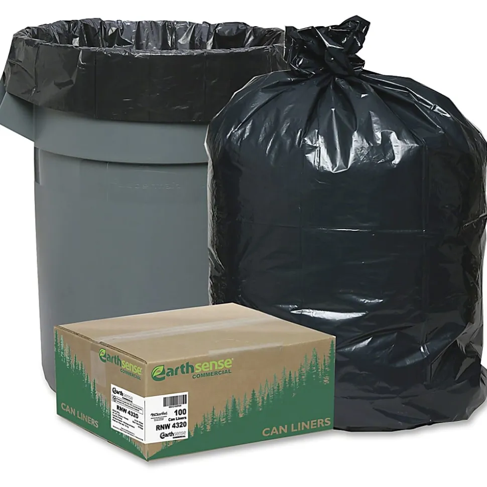 Webster Reclaim Heavy-Duty Recycled Can Liners, Extra Large Size, 56 gal, 43"x 47", 2 mil (51 Micron) Thickness, 100 Count - RNW4320