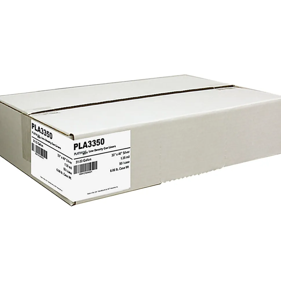 Webster® Super Heavy-Duty Platinum Plus Liners, 1.5mil, 33 Gallon, Silver, Box Of 50