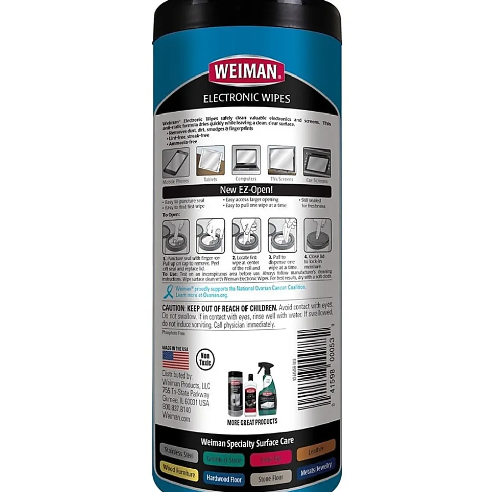 Weiman E-Tronic Wipes - For TV, Keyboard, Monitor, Notebook, Smartphone, Tablet, Electronics, Plasma Display, LCD - 93ACT