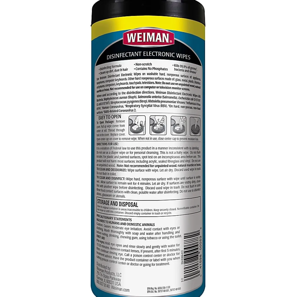 Weiman E-Tronic Wipes - For TV, Keyboard, Monitor, Notebook, Smartphone, Tablet, Electronics, Plasma Display, LCD - 93ACT
