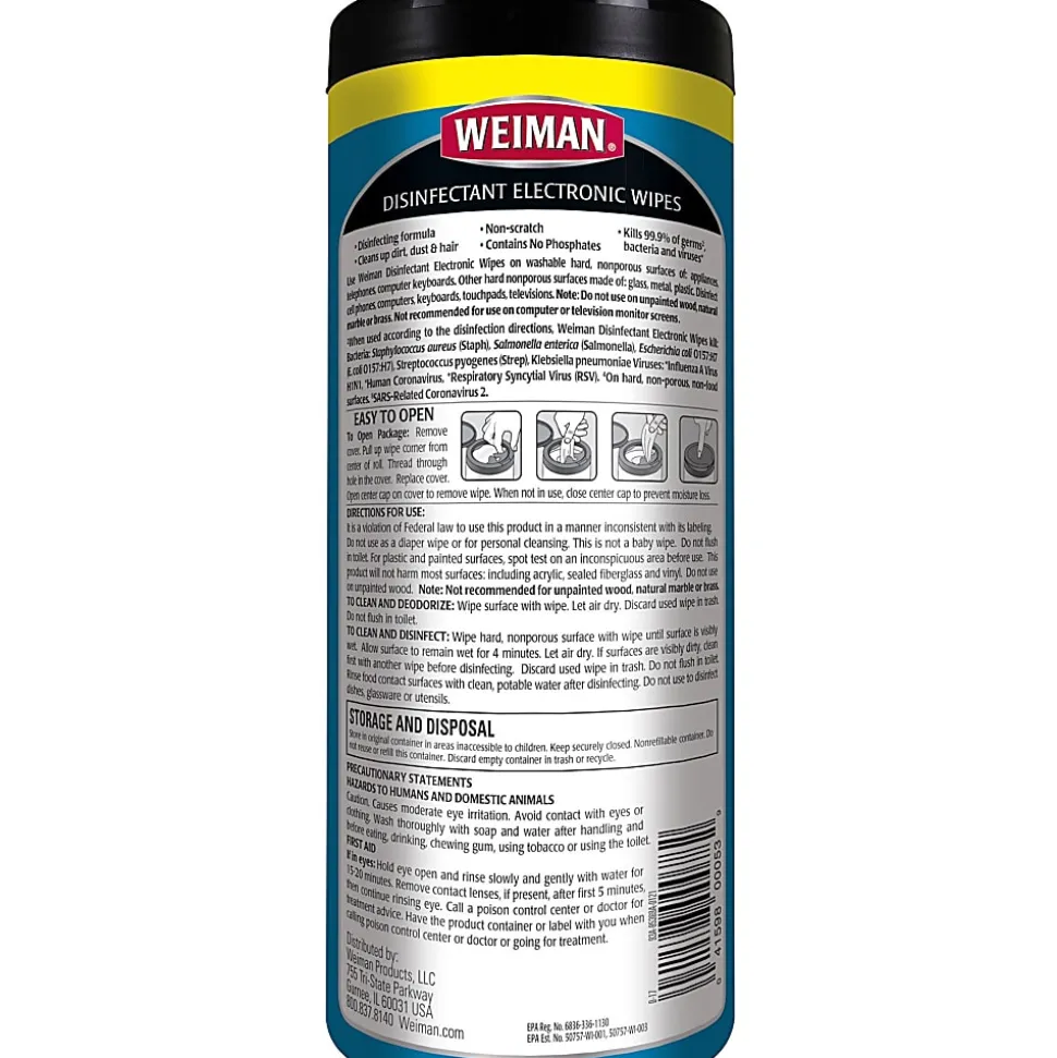 Weiman® E-tronic Wipes, 7" x 8", Cannister Of 30