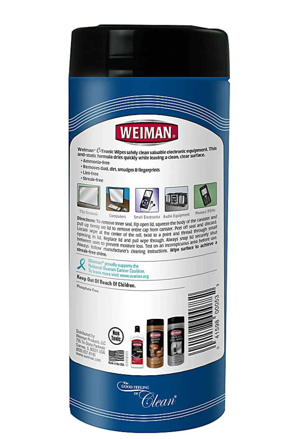 Weiman® E-tronic Wipes, 7" x 8", Cannister Of 30