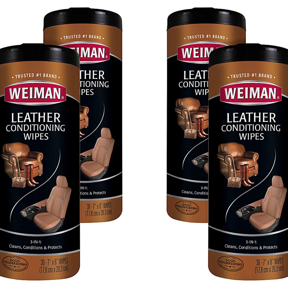 Weiman Products Leather Wipes - For Multipurpose - 8" Length x 7" Width - Pre-moistened, UV Protection - White - 30/Tub - 4 / Carton