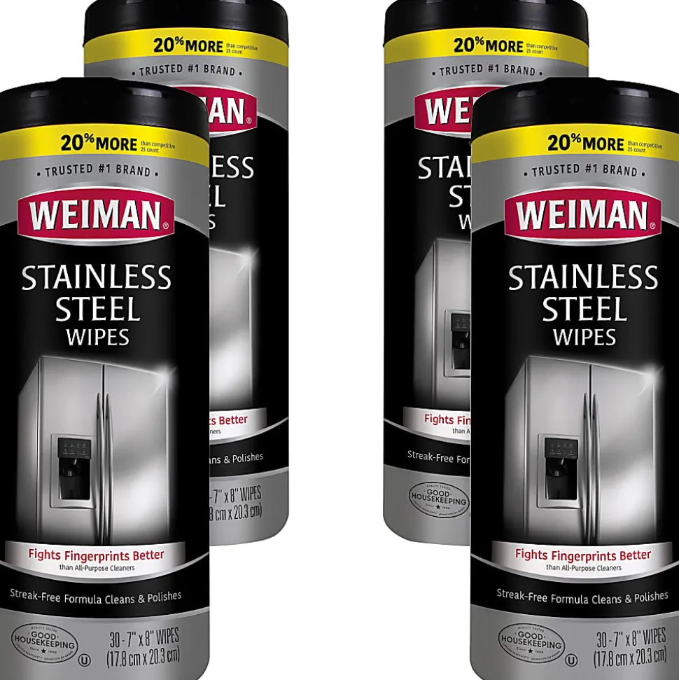 Weiman Stainless Steel Wipes - Wipe - 7" Width x 8" Length - 30 / Canister - 4 / Carton - White
