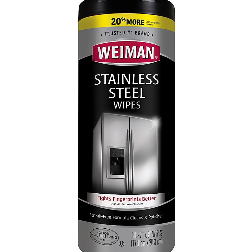 Weiman Stainless Steel Wipes - Wipe - 7" Width x 8" Length - 30 / Canister - 4 / Carton - White