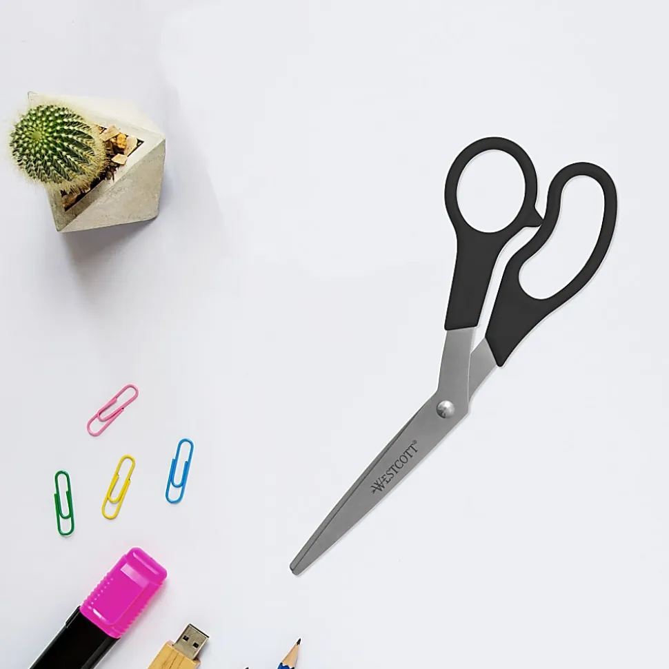 Westcott® All-Purpose Value Stainless Steel Scissors, 8", Pointed, Black, Pack Of 3