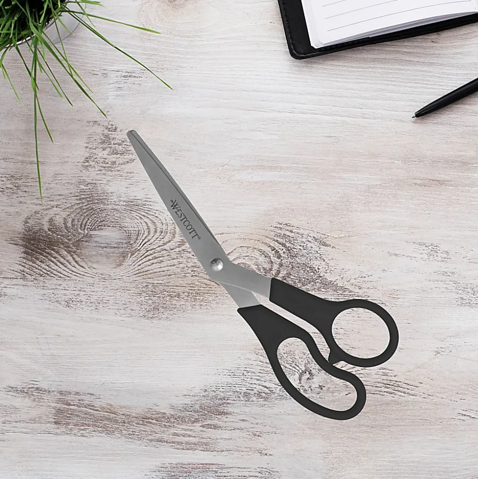 Westcott® All-Purpose Value Stainless Steel Scissors, 8", Pointed, Black, Pack Of 3