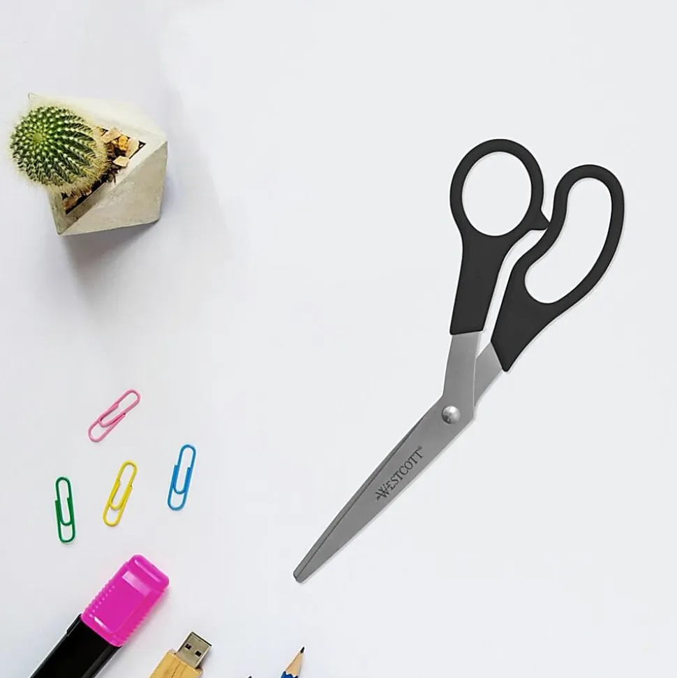Westcott® All-Purpose Value Stainless Steel Scissors, 8", Pointed, Black, Pack Of 3