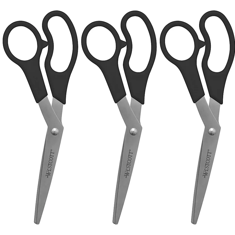 Westcott® All-Purpose Value Stainless Steel Scissors, 8", Pointed, Black, Pack Of 3
