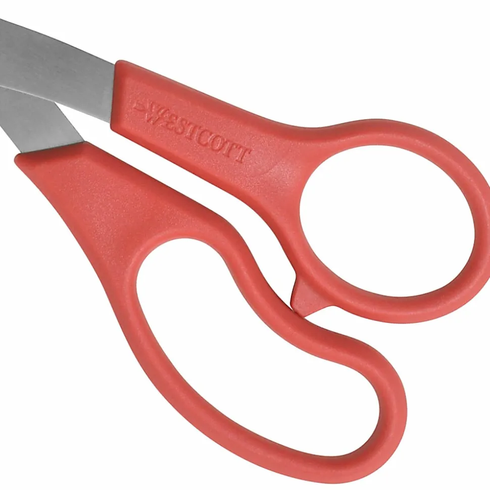 Westcott® All-Purpose Value Stainless Steel Scissors, 8", Bent, Red
