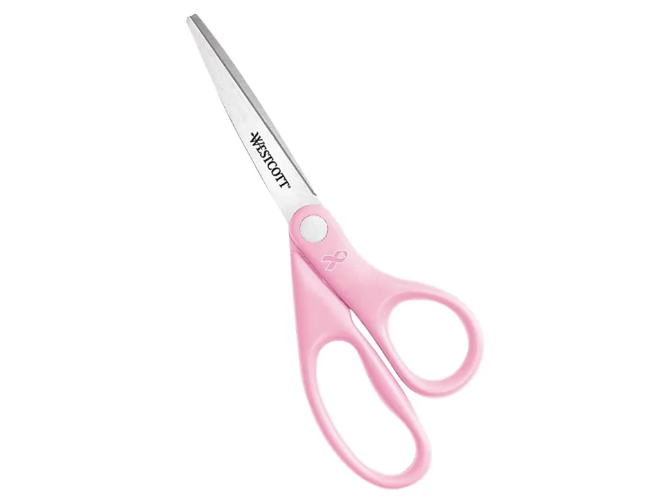 Westcott® All-Purpose Value Stainless Steel Scissors, 8", Straight, Pink Ribbon