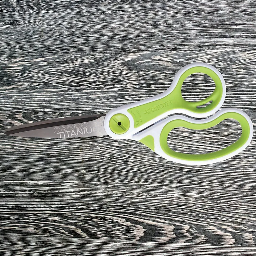 Westcott Carbo Titanium Glide Scissors, 8", Pointed, Green/White