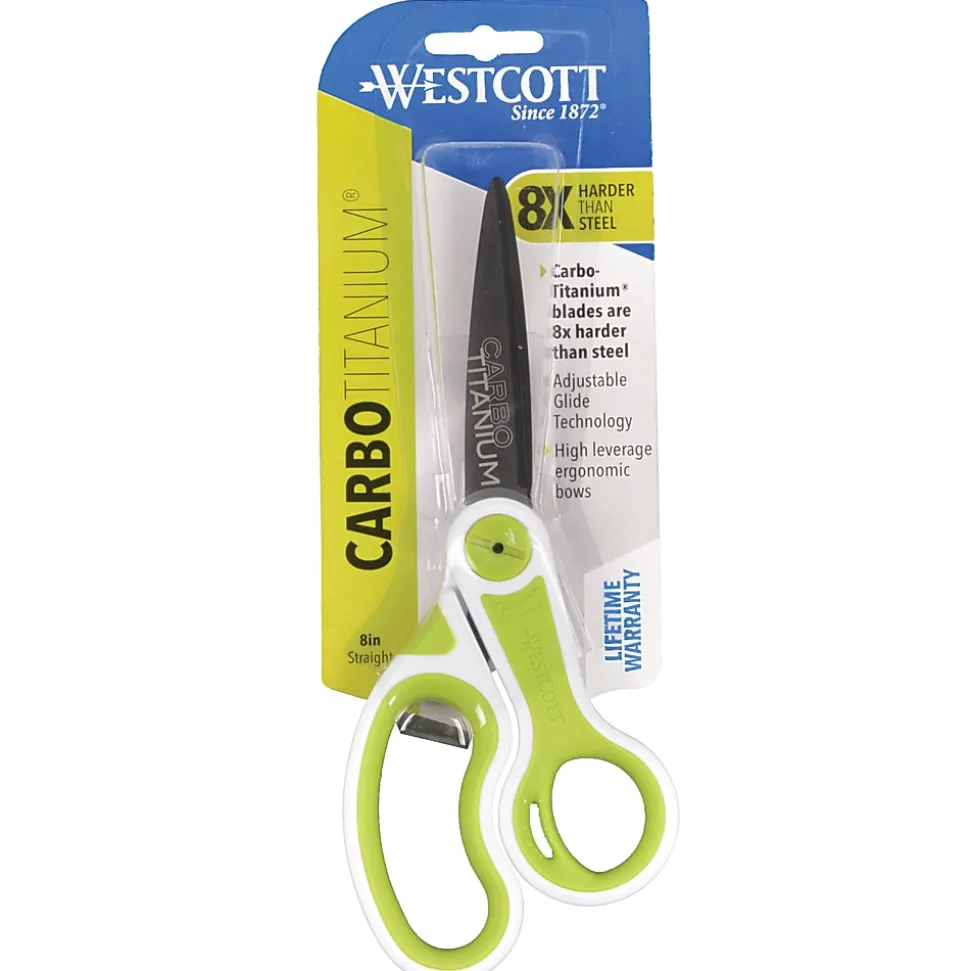 Westcott Carbo Titanium Glide Scissors, 8", Pointed, Green/White