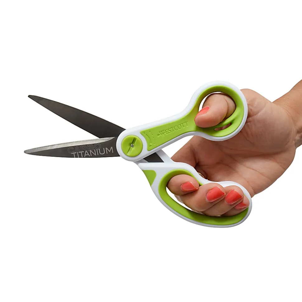 Westcott Carbo Titanium Glide Scissors, 8", Pointed, Green/White
