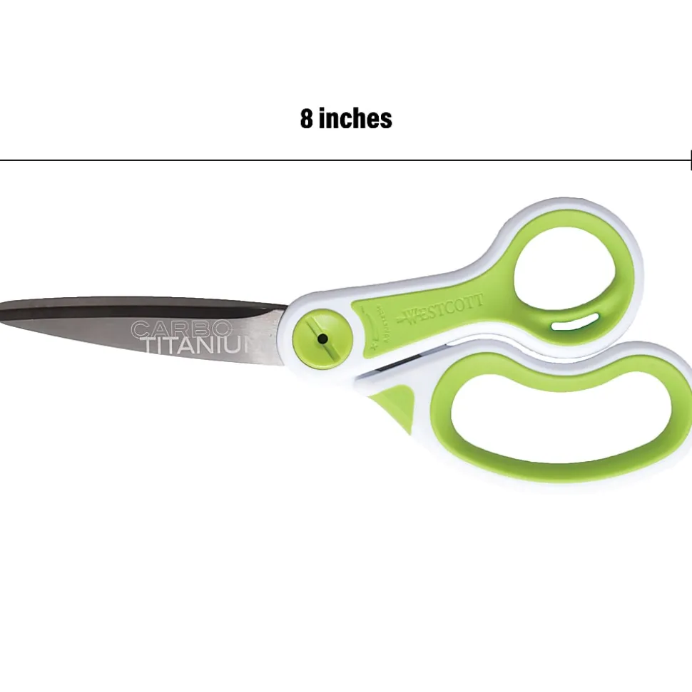 Westcott Carbo Titanium Glide Scissors, 8", Pointed, Green/White