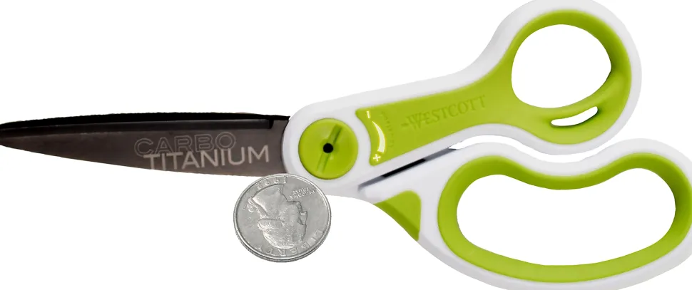 Westcott Carbo Titanium Glide Scissors, 8", Pointed, Green/White