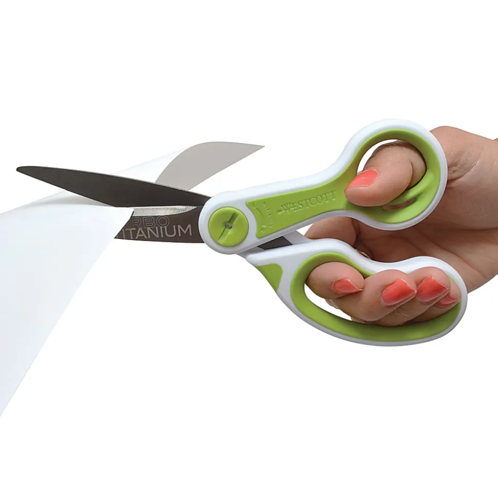 Westcott Carbo Titanium Glide Scissors, 8", Pointed, Green/White