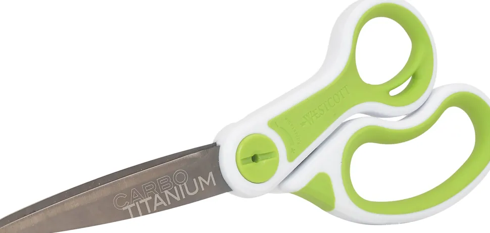Westcott Carbo Titanium Glide Scissors, 8", Pointed, Green/White