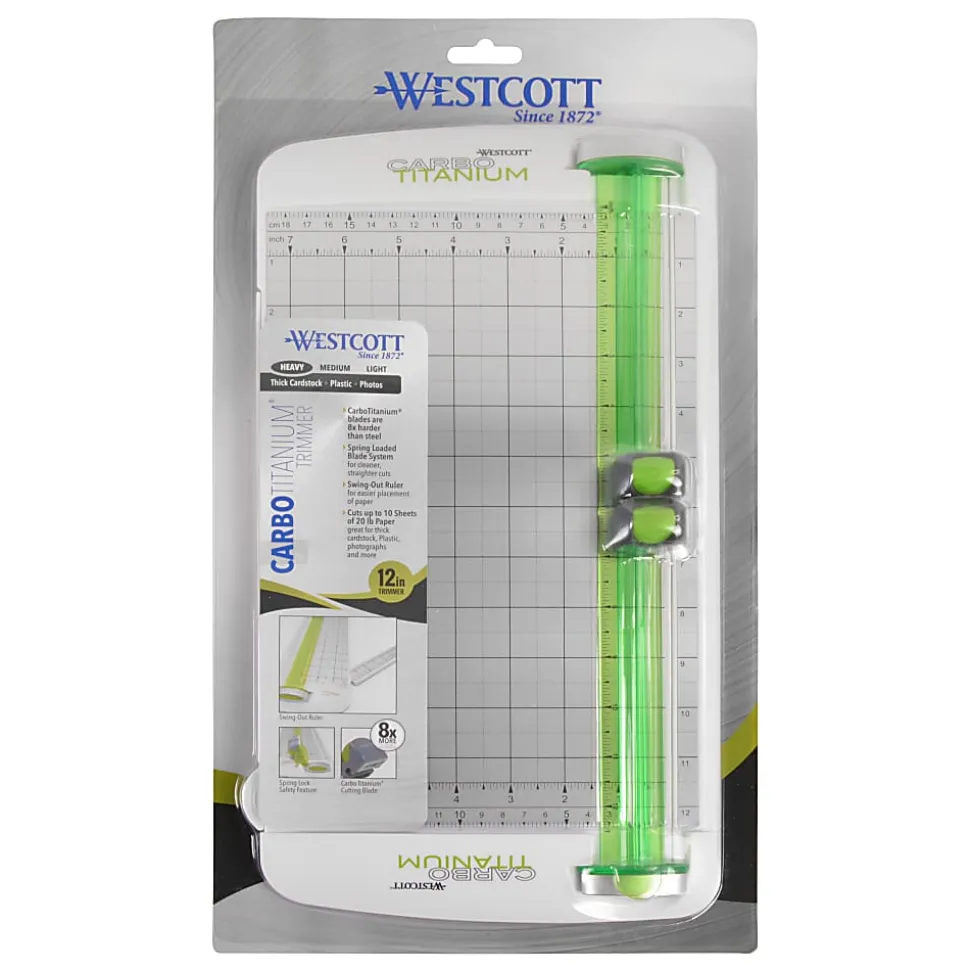 Westcott® CarboTitanium Personal Paper Trimmer, 12", White/Green