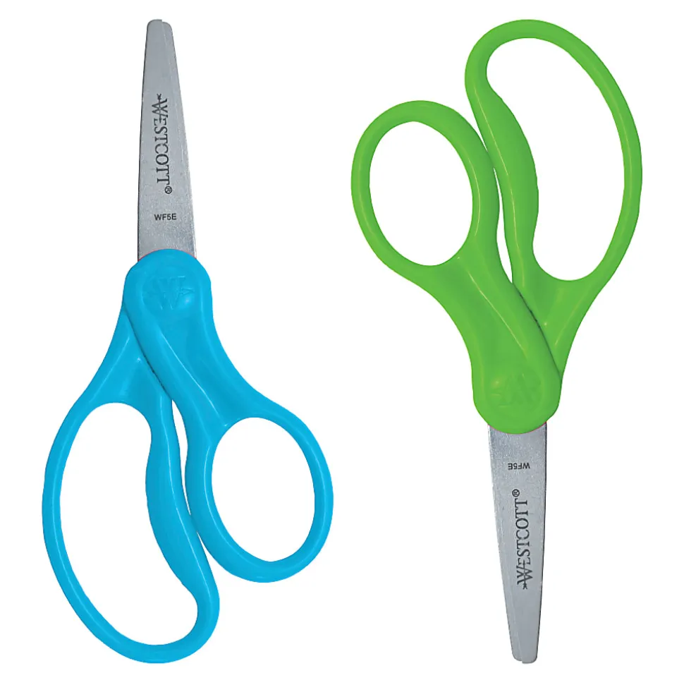 Westcott® Hard Handle Kids Value Scissors, 5", Pointed, Assorted Colors, Pack Of 2
