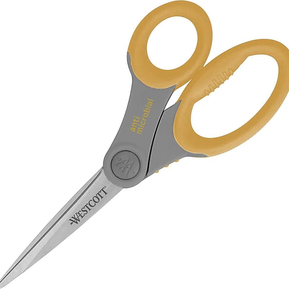 Westcott Hard Handle Scissors With Antimicrobial Protection, 8", Pointed, Yellow/Gray