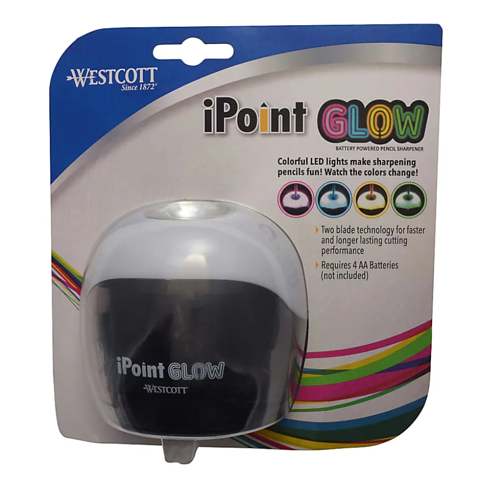 Westcott iPoint Glow Color-Changing Pencil Sharpener, 6-3/8"H x 3-3/8"W x 5-15/16"D