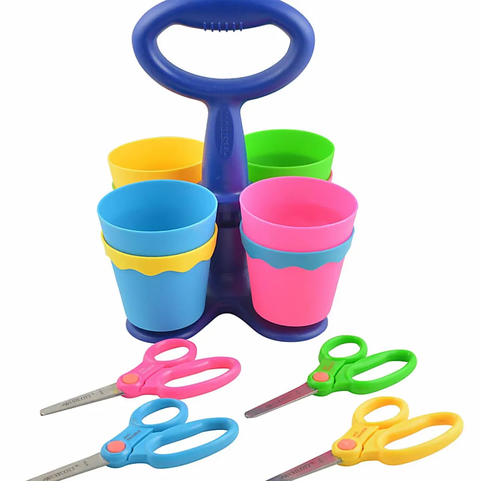 Westcott® Kids Anti-Microbial Product Protection Scissors With Caddy, 5", Blunt, Multicolor, Pack Of 24