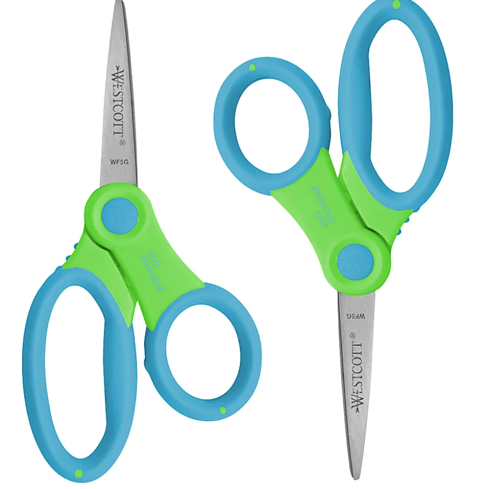 Westcott Kids' Scissors With Antimicrobial Protection, 5", Pointed, Assorted Colors, Pack Of 2 Pairs