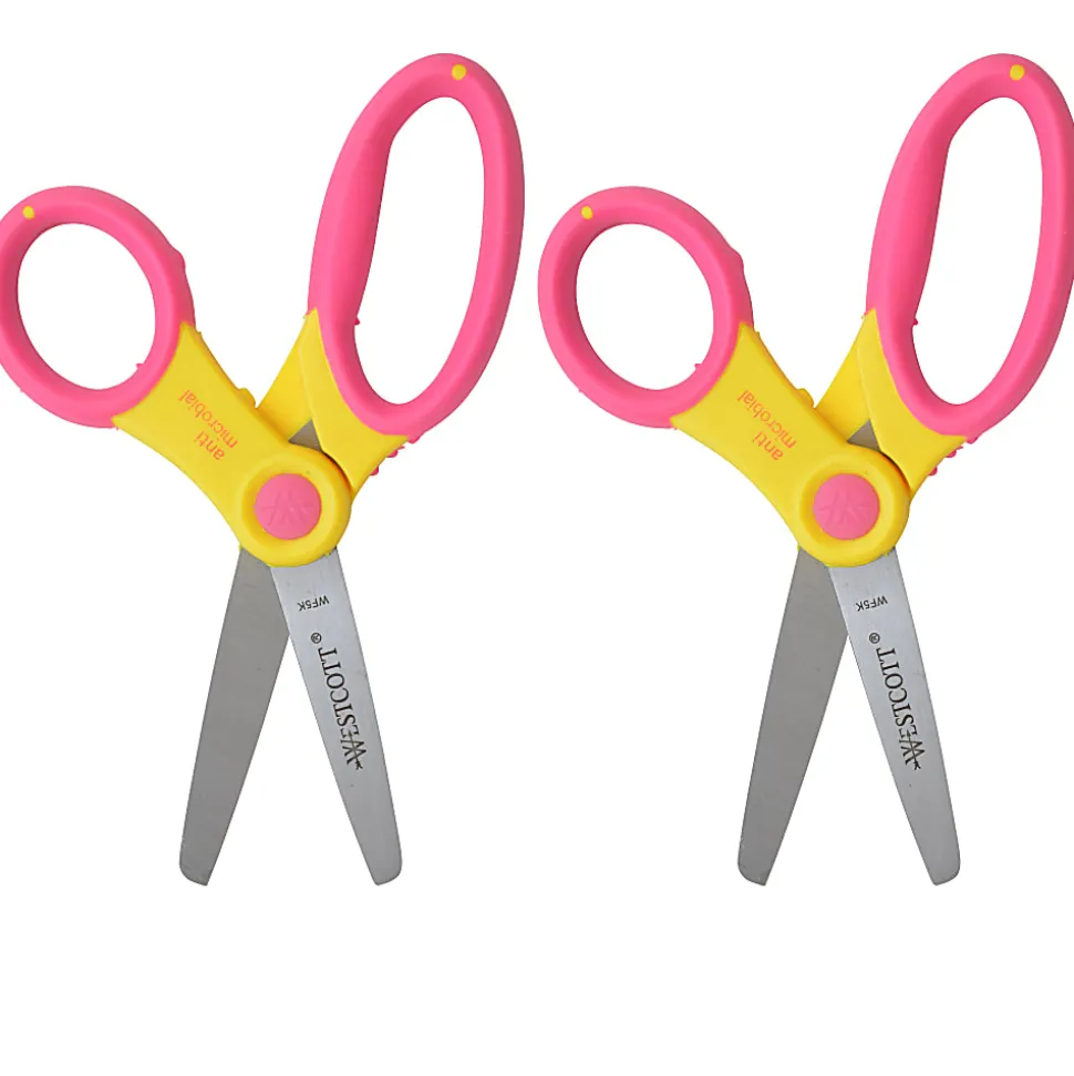 Westcott Kids' Scissors With Antimicrobial Protection, 5", Blunt, Assorted Colors, Pack Of 2 Scissors