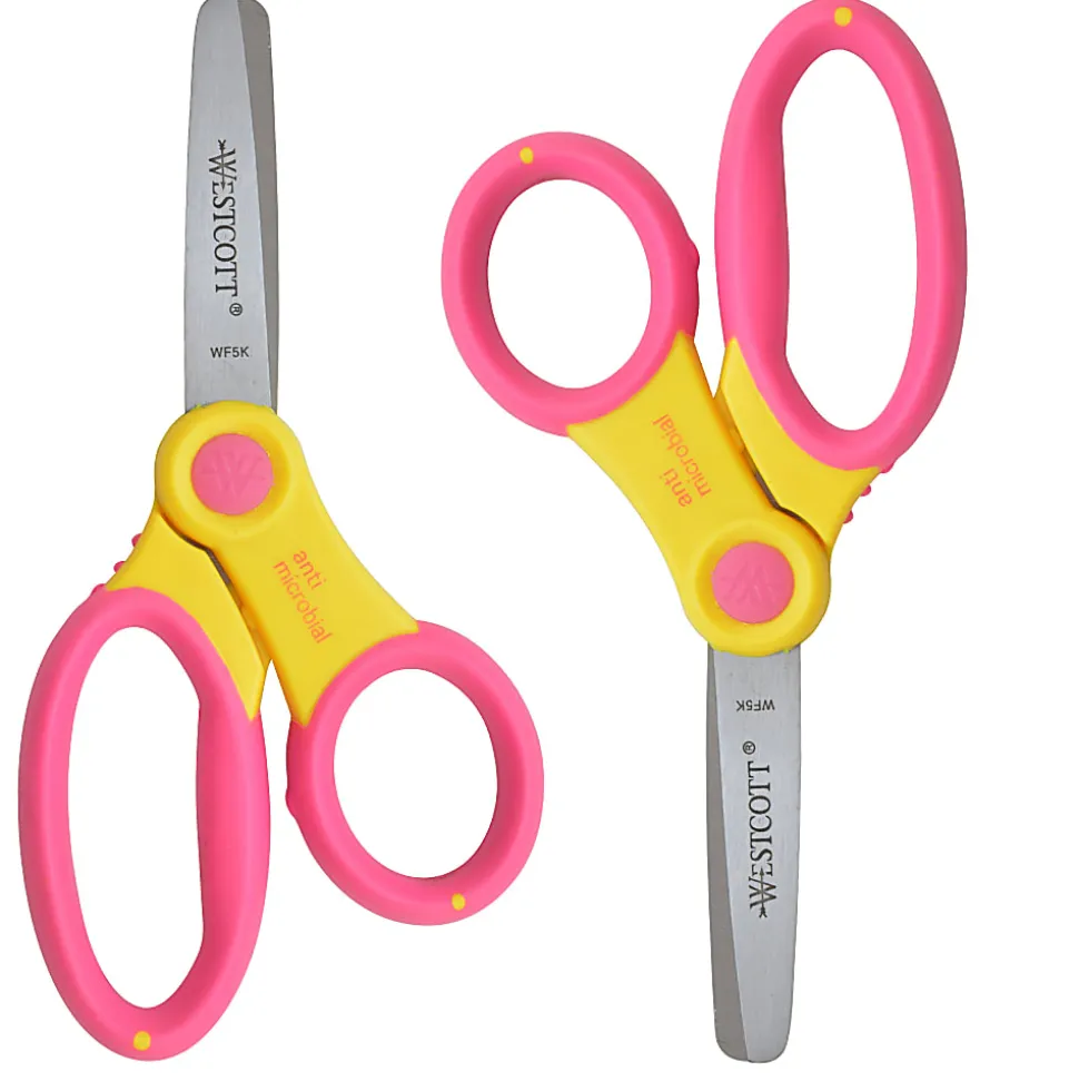 Westcott Kids' Scissors With Antimicrobial Protection, 5", Blunt, Assorted Colors, Pack Of 2 Scissors