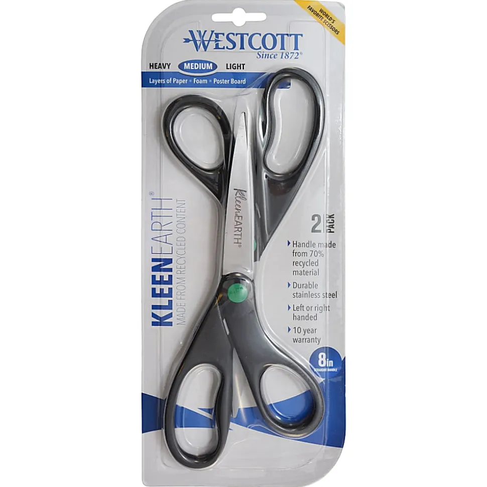 Westcott® KleenEarth All-Purpose Scissors, 8", Straight, Black, Pack Of 2