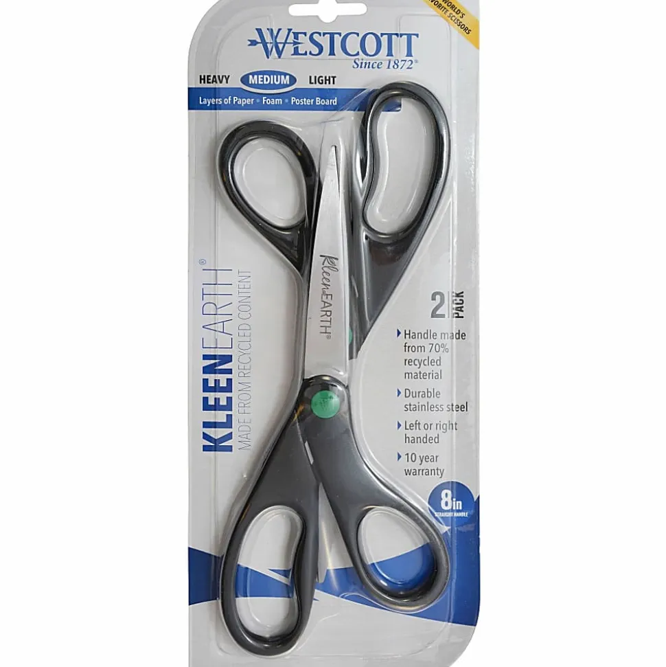 Westcott® KleenEarth All-Purpose Scissors, 8", Straight, Black, Pack Of 2