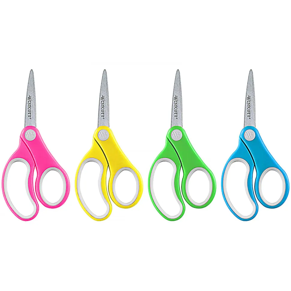 Westcott Soft-Handle Kids' Scissors, 5", Pointed, Assorted Colors, Pack Of 12