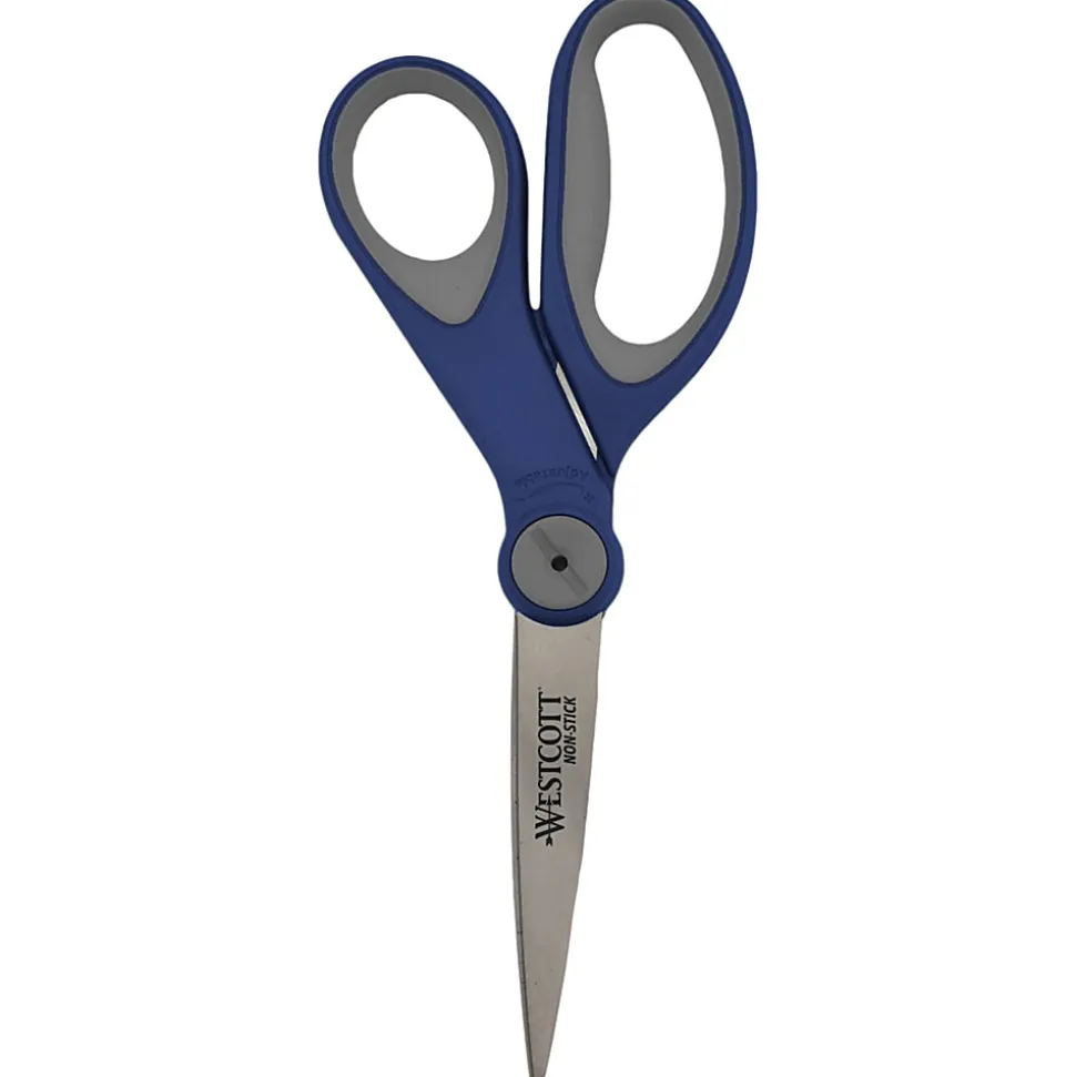 Westcott 8” Straight Non-Stick Scissors With Adjustable Glide, Blue/Gray