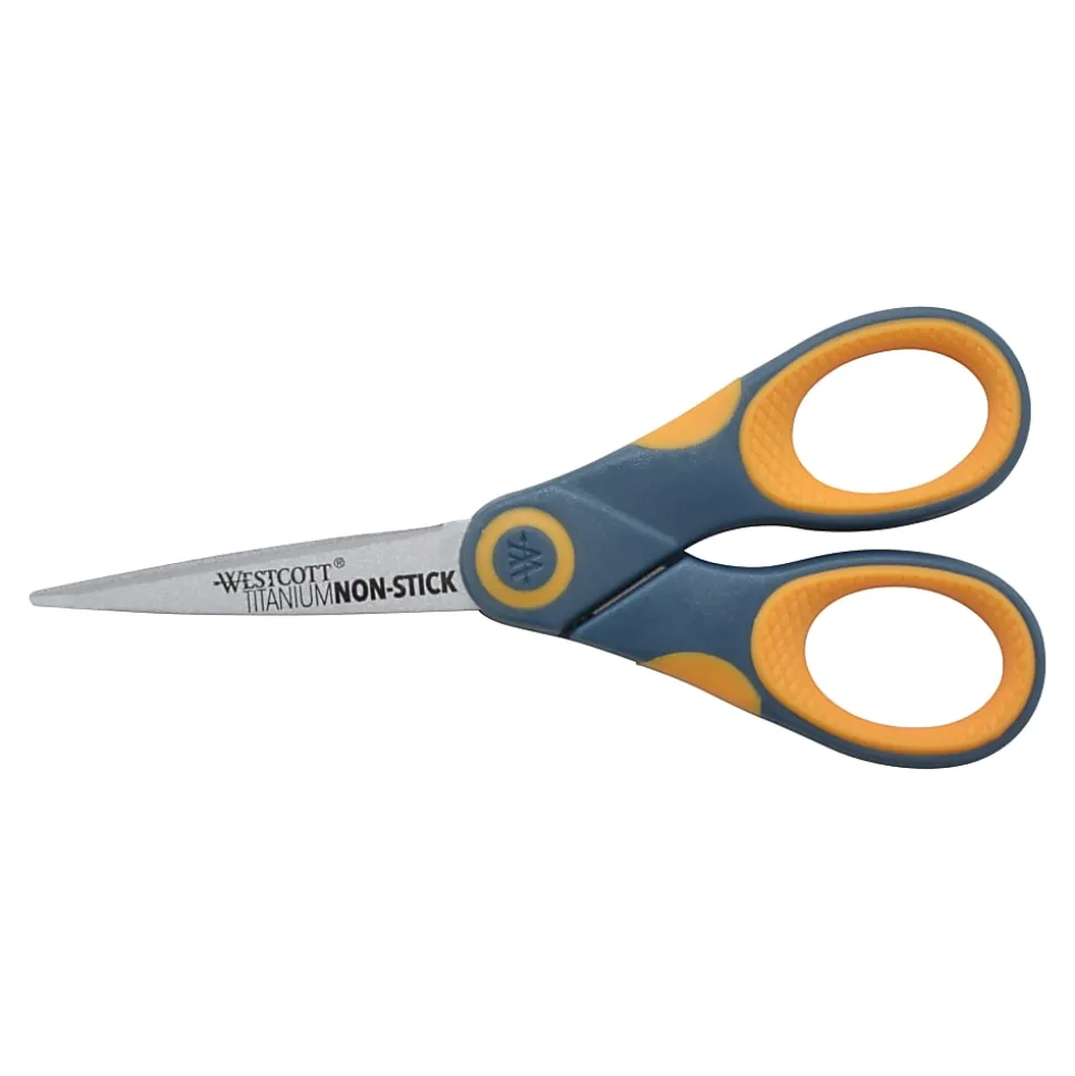 Westcott® Titanium-Bonded Non-Stick Scissors, 5", Pointed, Gray/Yellow