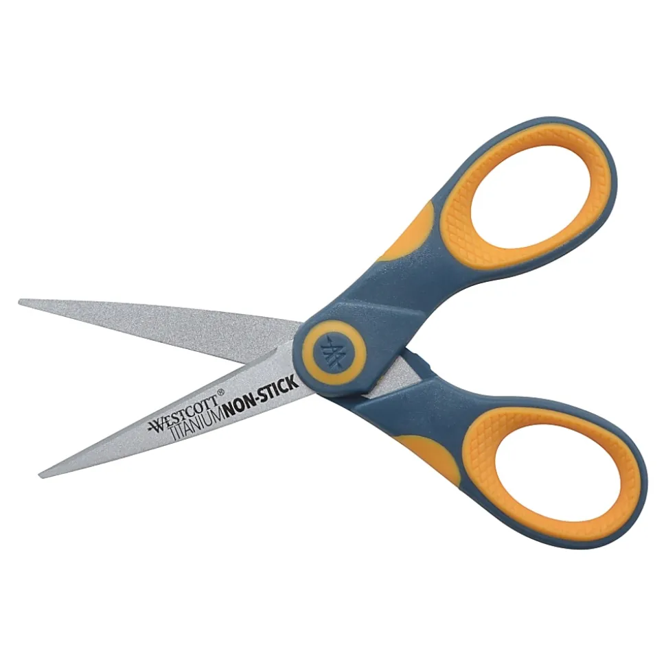 Westcott® Titanium-Bonded Non-Stick Scissors, 5", Pointed, Gray/Yellow