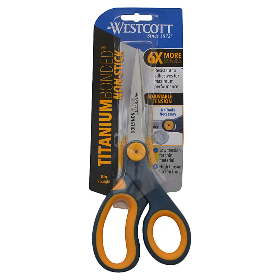 Westcott® Titanium Bonded Non-Stick Scissors, 8", Straight, Gray/Yellow