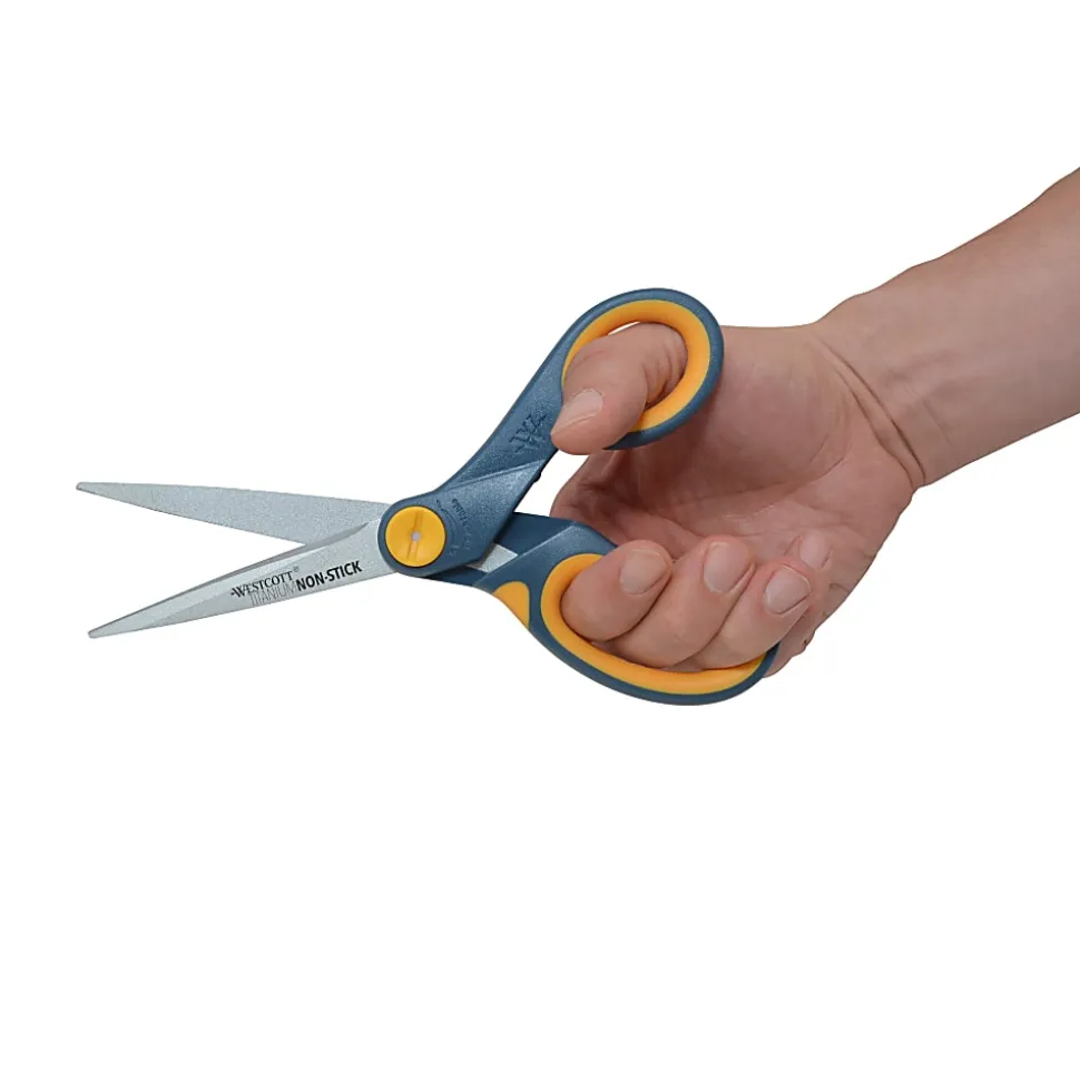 Westcott® Titanium Bonded Non-Stick Scissors, 8", Straight, Gray/Yellow